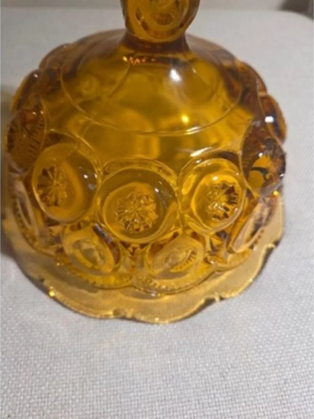Vintage LE Smith Amber Glass Moon and Stars Flared Pedestal Compote Bowl 7.5